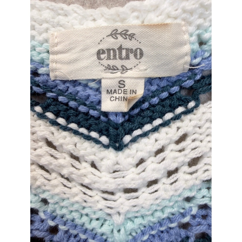 Entro Crochet Cardigan Womens Small Blue White Chevron Ruffle
Knit Boho - Picture 5 of 8